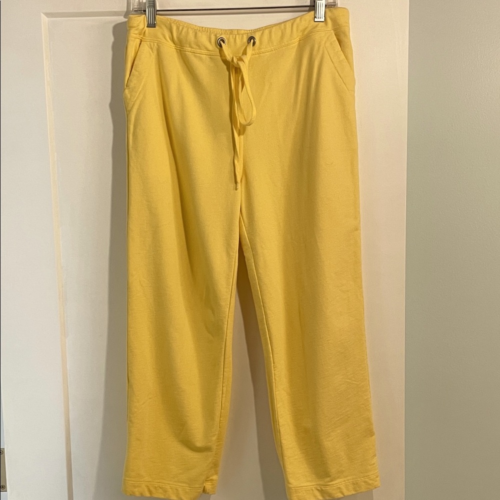Talbots Cropped French Terry Pull-on Wide Leg Yellow Size M Petite Side Pockets